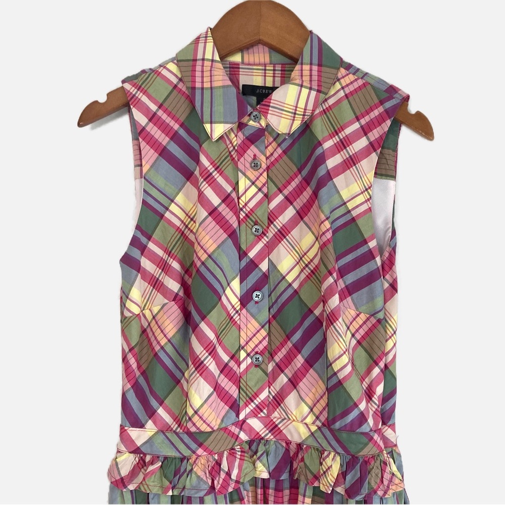 J. Crew Plaid Cotton Button Up A-line Dress 2 - Picture 3 of 7